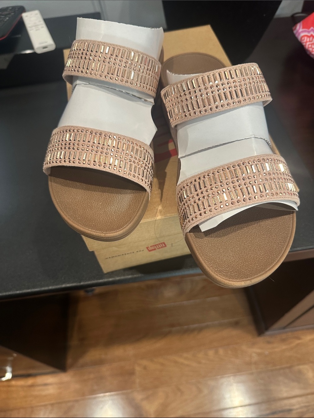 FitFlop Rose Gold Embellished Two-Strap Slide Sandals